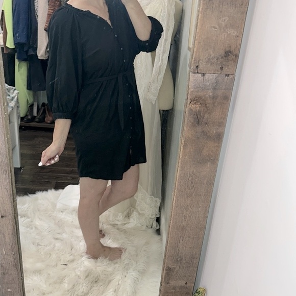 Old Navy Black Button-Up Dress with Pockets& belt size xsmall cotton blend - Picture 6 of 7